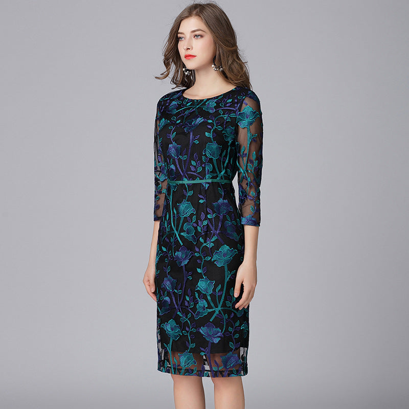 Embroidered Dress Fat French Style Temperament Dresses