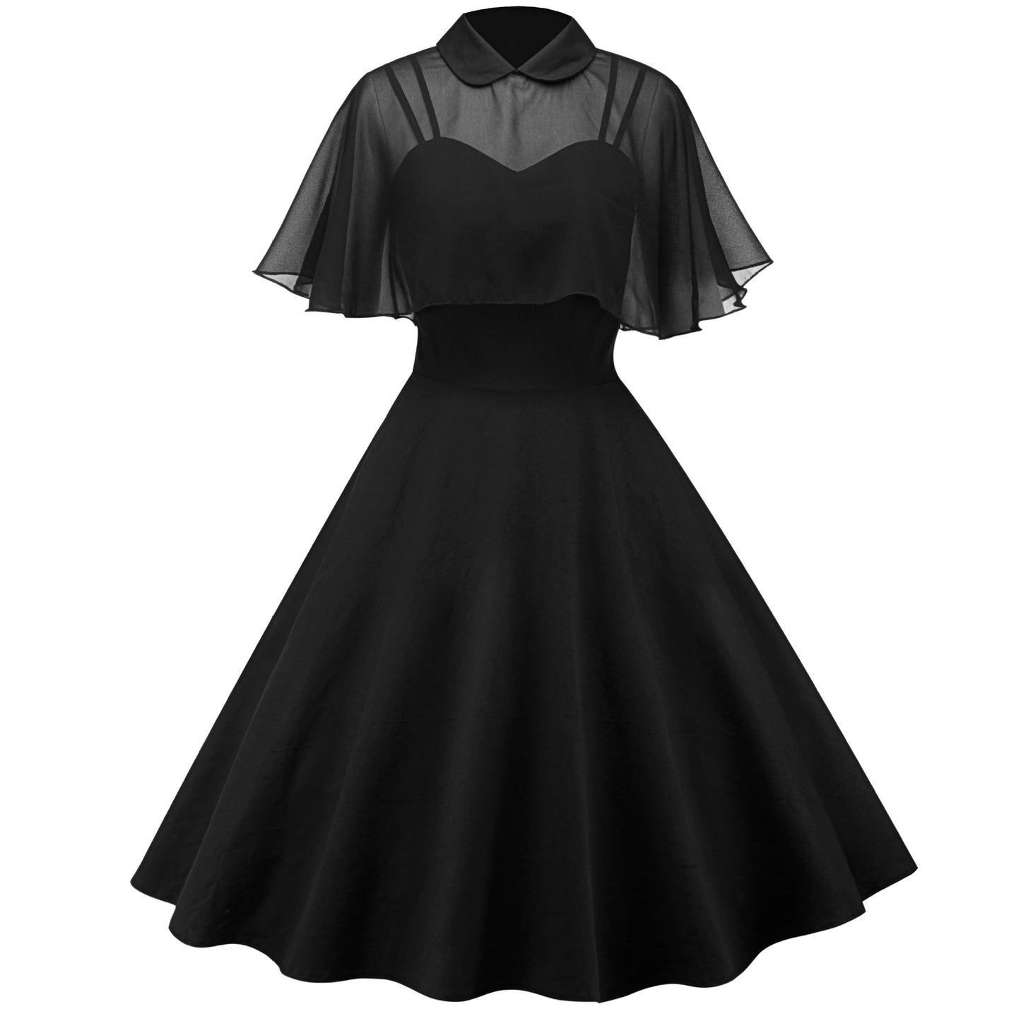 Two-piece With Shawl Doll Collar Black Dresses
