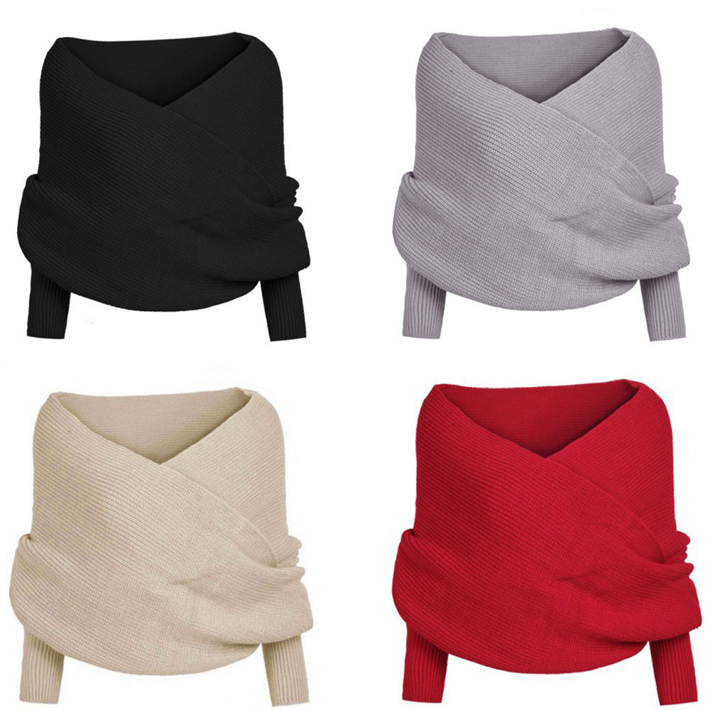 V-shaped Cross Knitted Thread Sexy Shawl Women's Sweater