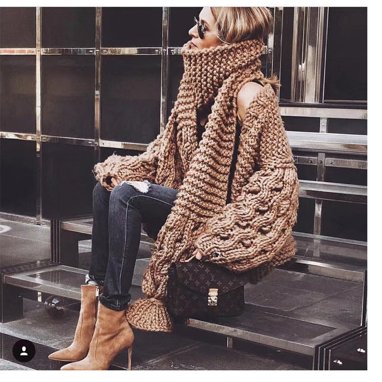 Women's Comfortable Hand-woven Ball Lantern Sleeve Sweaters