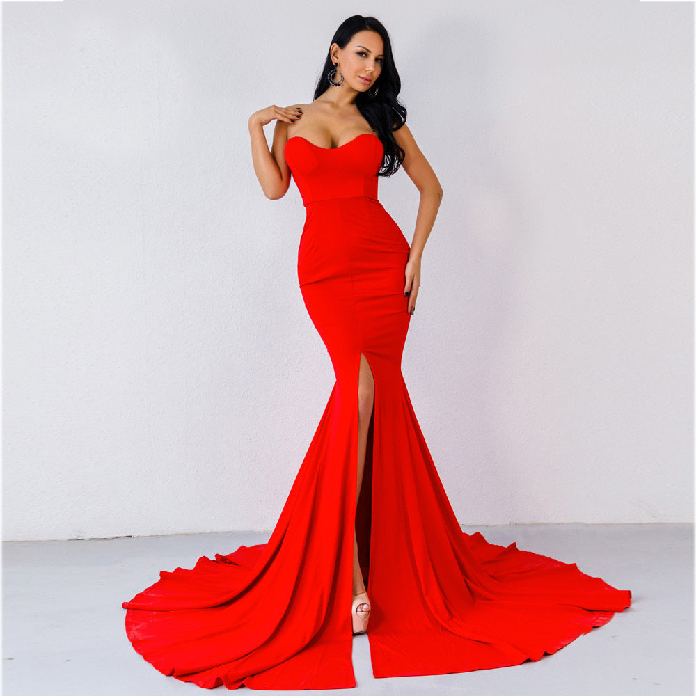 Women's Fishtail Dress Solid Color Chest Wrap Dresses