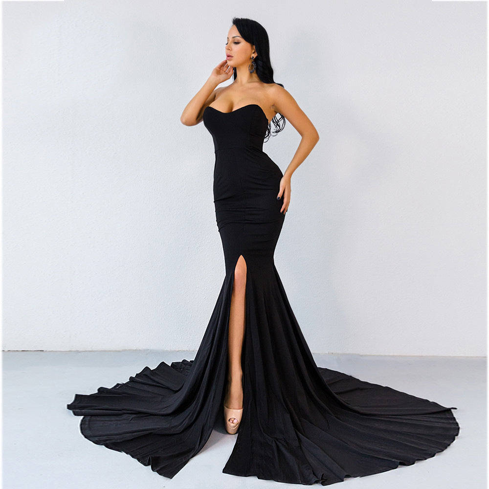 Women's Fishtail Dress Solid Color Chest Wrap Dresses