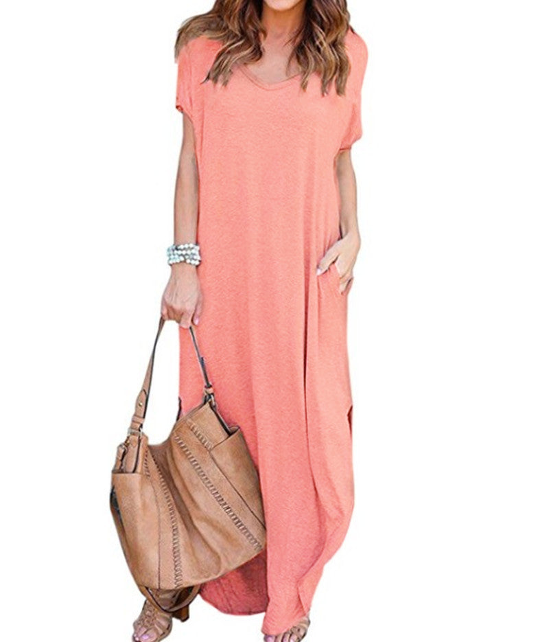 Innovative Slouchy Long Dress Pocket Split Dresses