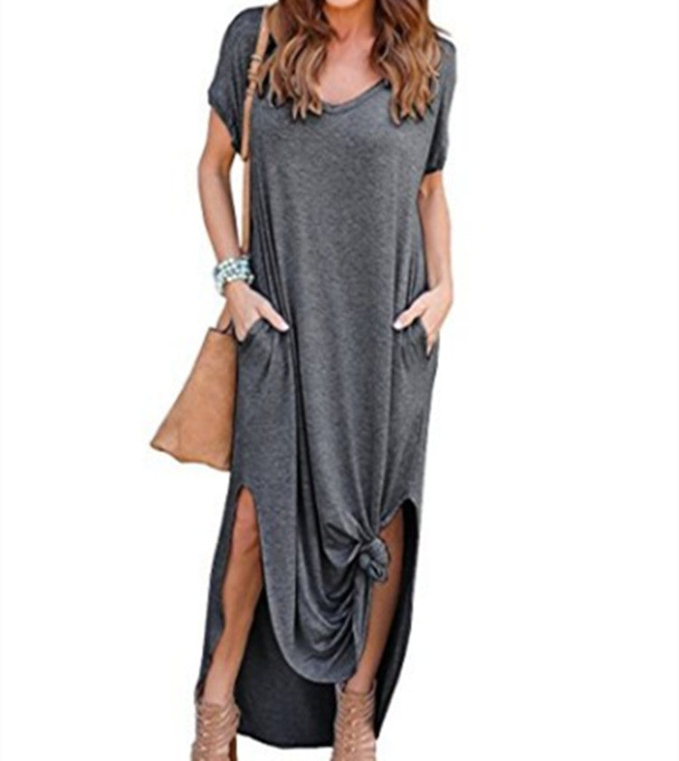 Innovative Slouchy Long Dress Pocket Split Dresses