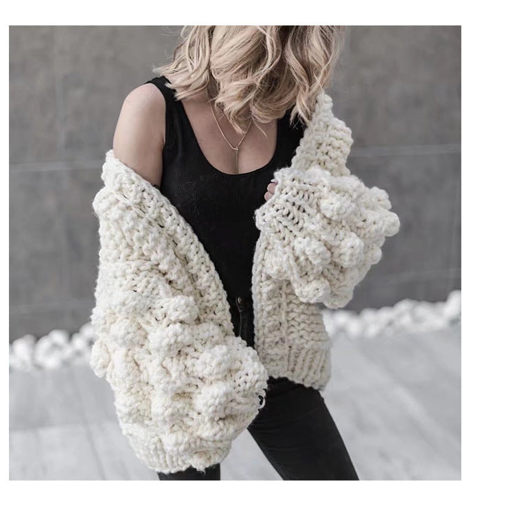 Women's Comfortable Hand-woven Ball Lantern Sleeve Sweaters
