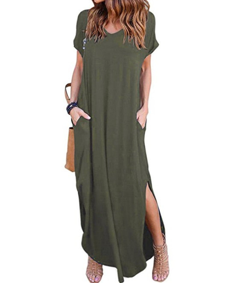 Innovative Slouchy Long Dress Pocket Split Dresses