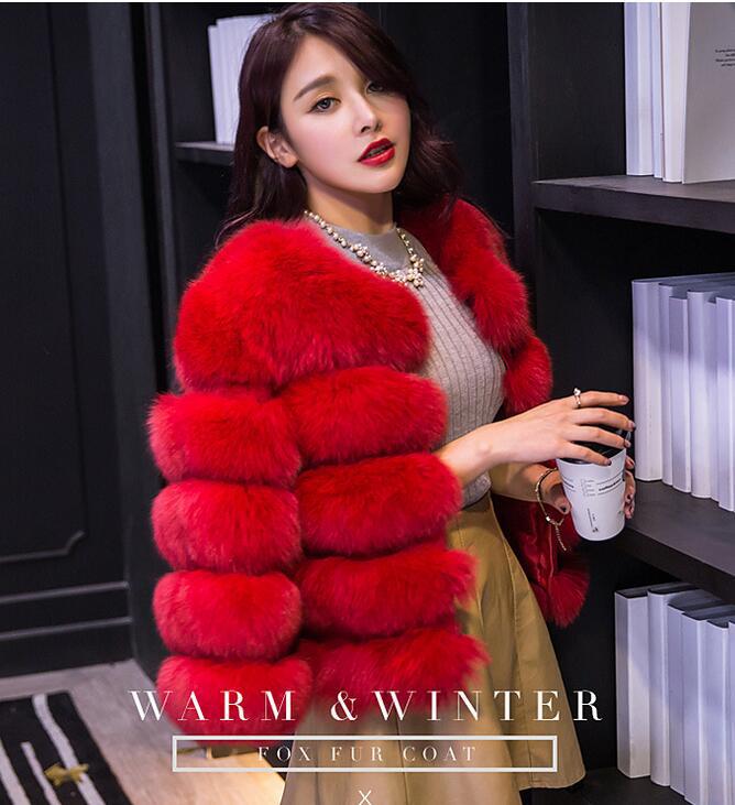 Women's Faux Fox Fur Chic Horizontal Stitching Coats
