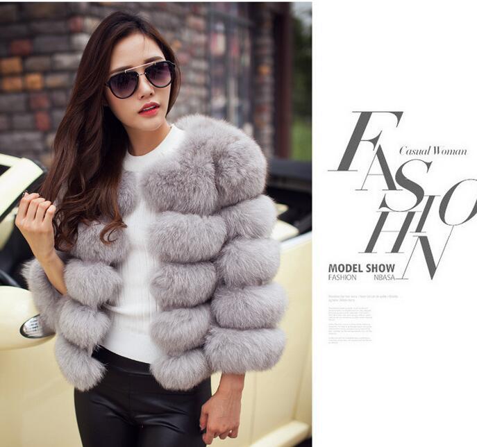 Women's Faux Fox Fur Chic Horizontal Stitching Coats