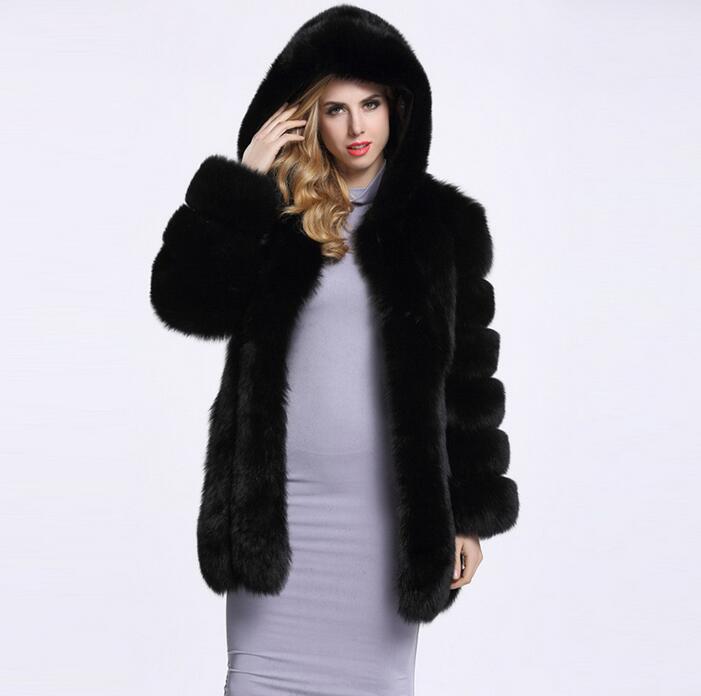 Women's Faux Fur Hooded Stitching Sier Fox Coats