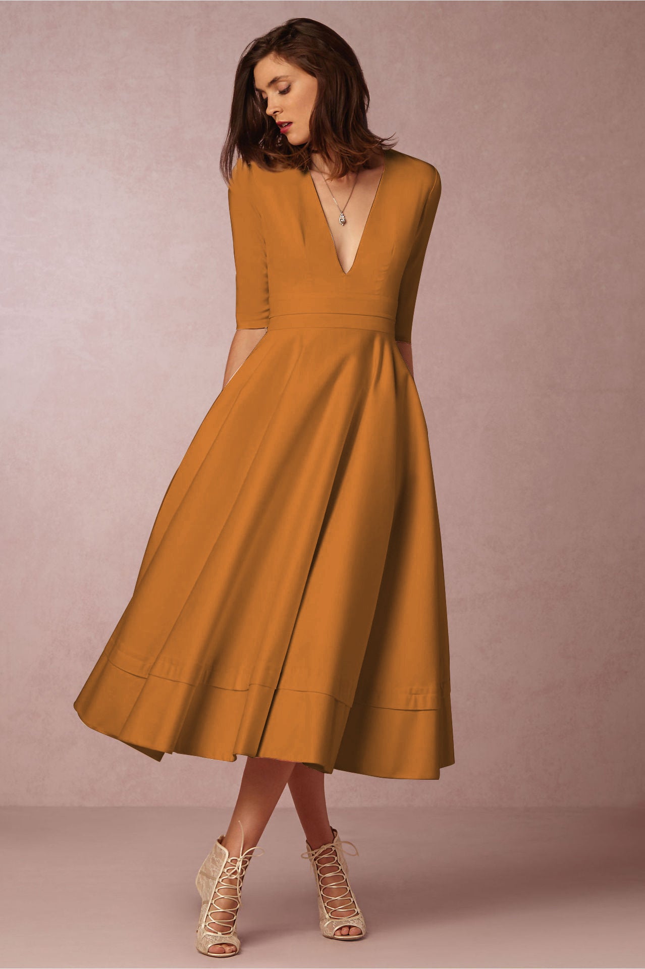 Versatile Classy Sexy Deep V Mid-length Dress