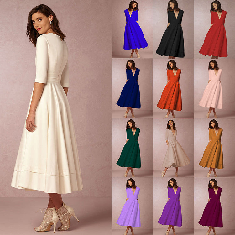 Versatile Classy Sexy Deep V Mid-length Dress