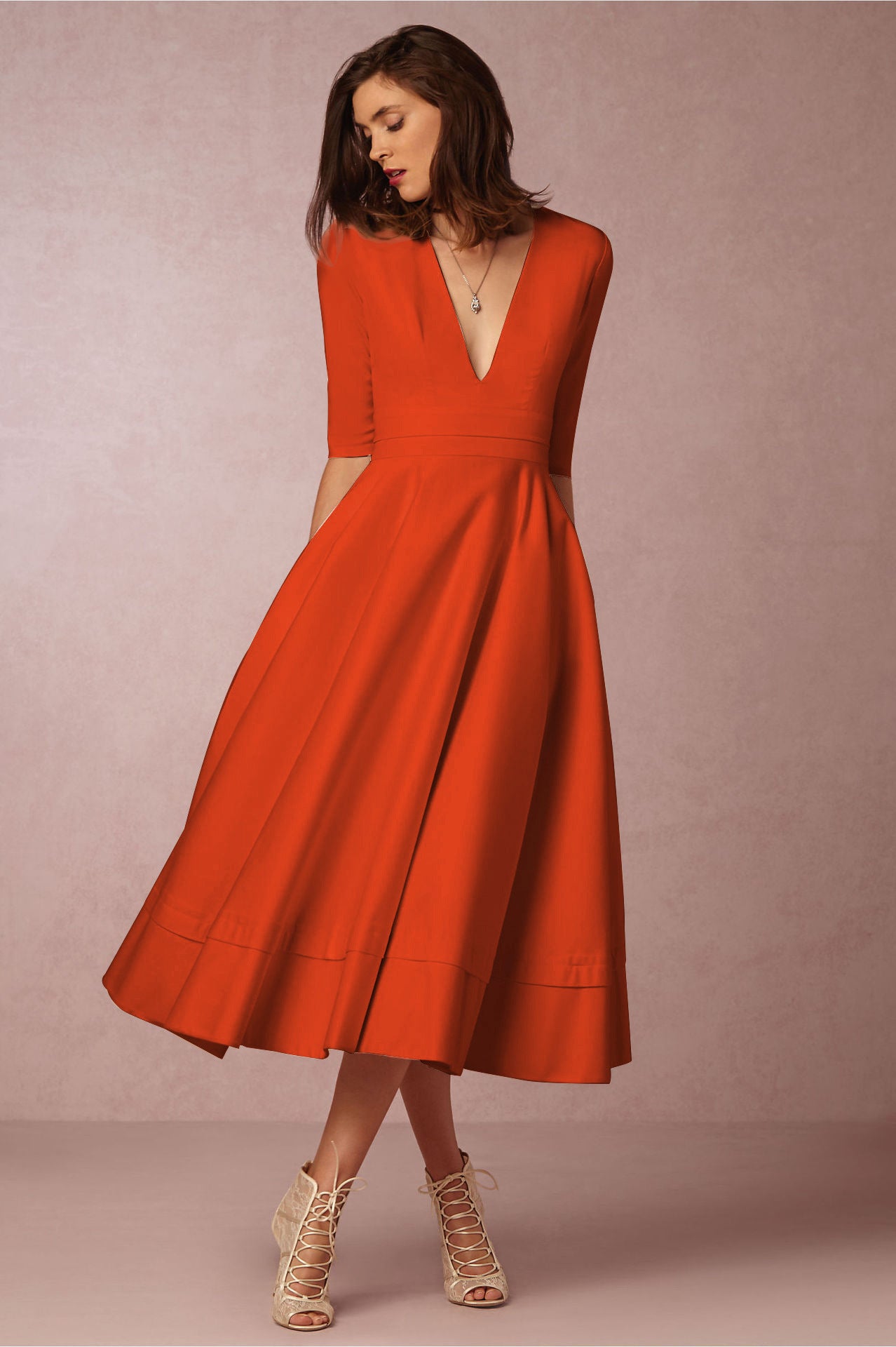 Versatile Classy Sexy Deep V Mid-length Dress