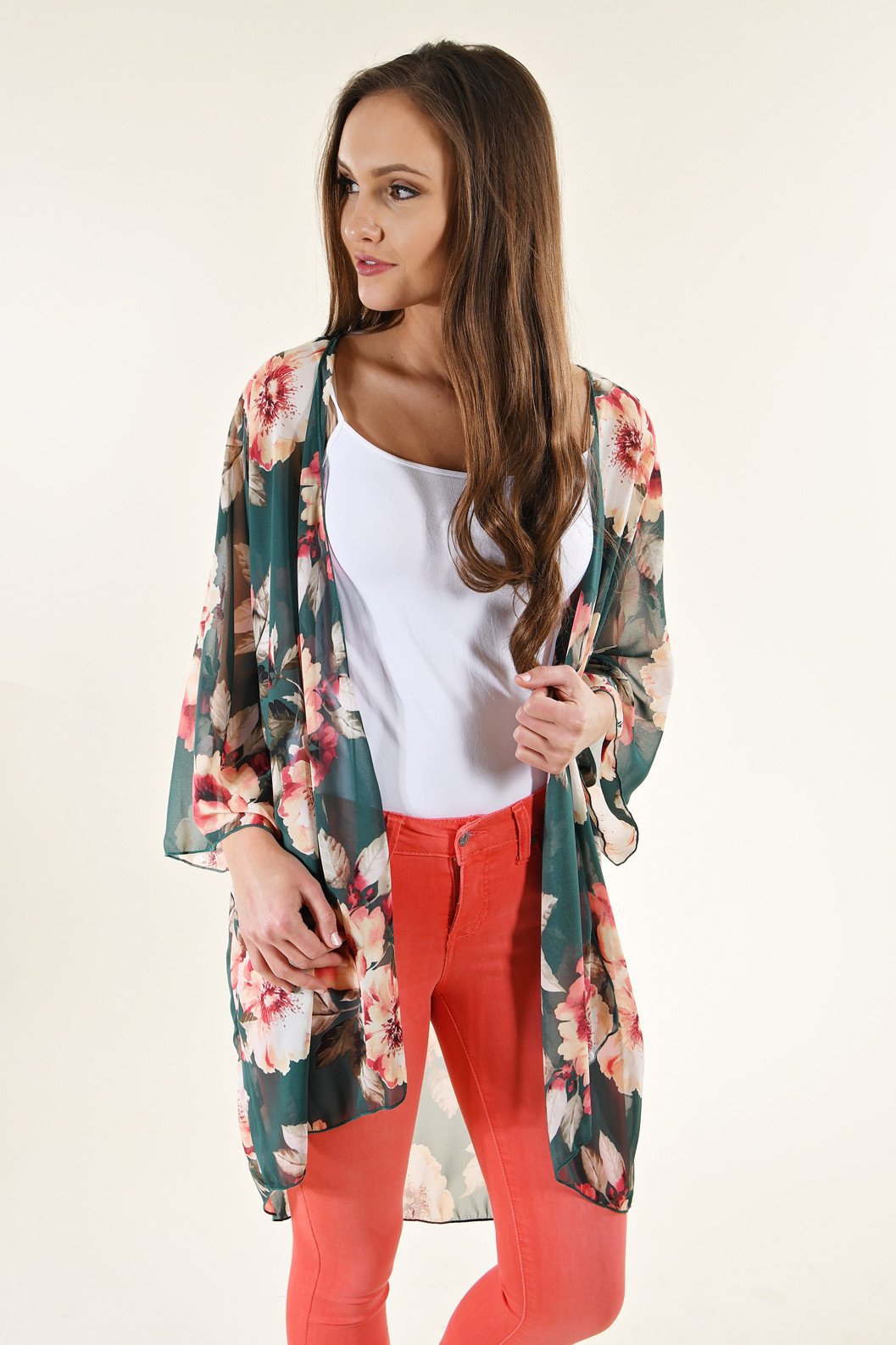 Flower Chiffon Digital Printing Bikini Kimono Blouses