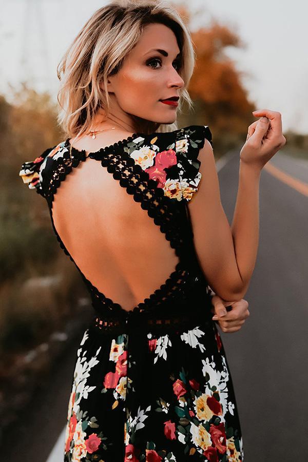 Women's Sleeveless Printed Floral Large Swing Irregular Dovetail Dress