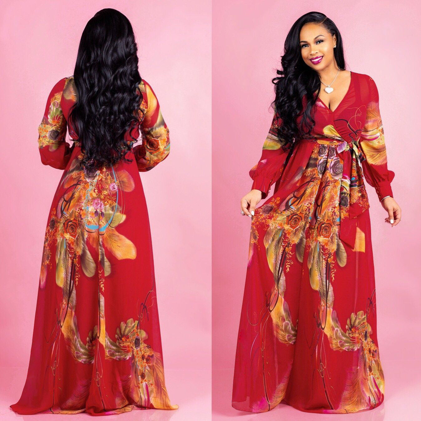Women's Printed Chiffon Sexy Dress With Lining Dresses