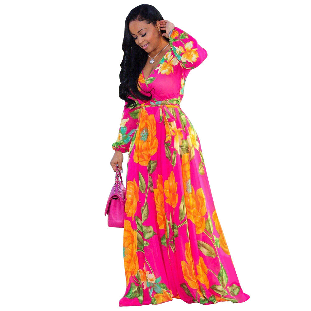 Women's Printed Chiffon Sexy Dress With Lining Dresses