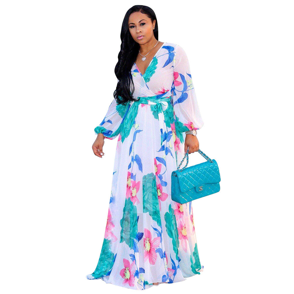 Women's Printed Chiffon Sexy Dress With Lining Dresses