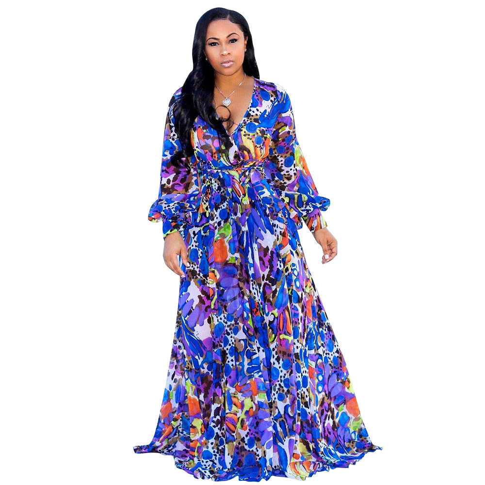 Women's Printed Chiffon Sexy Dress With Lining Dresses