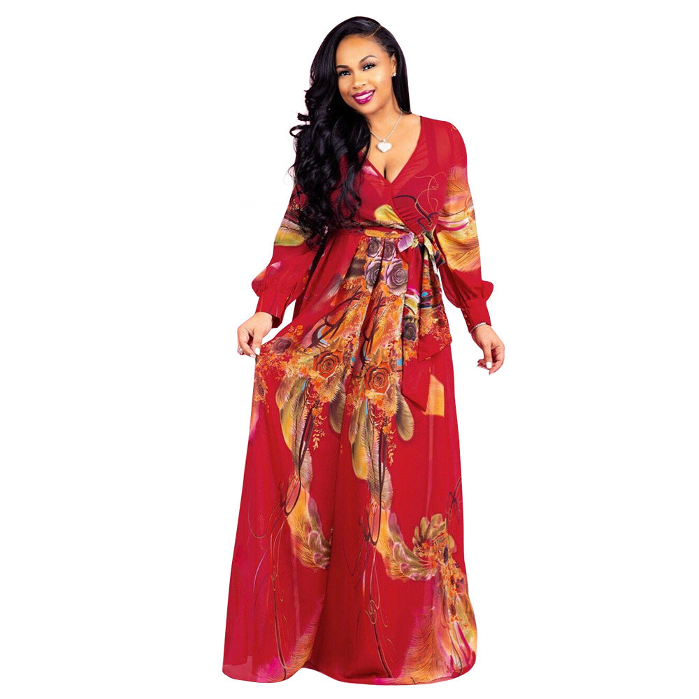 Women's Printed Chiffon Sexy Dress With Lining Dresses