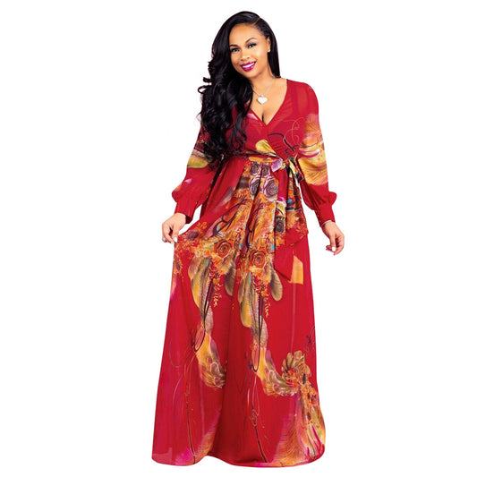 Women's Printed Chiffon Sexy Dress With Lining Dresses