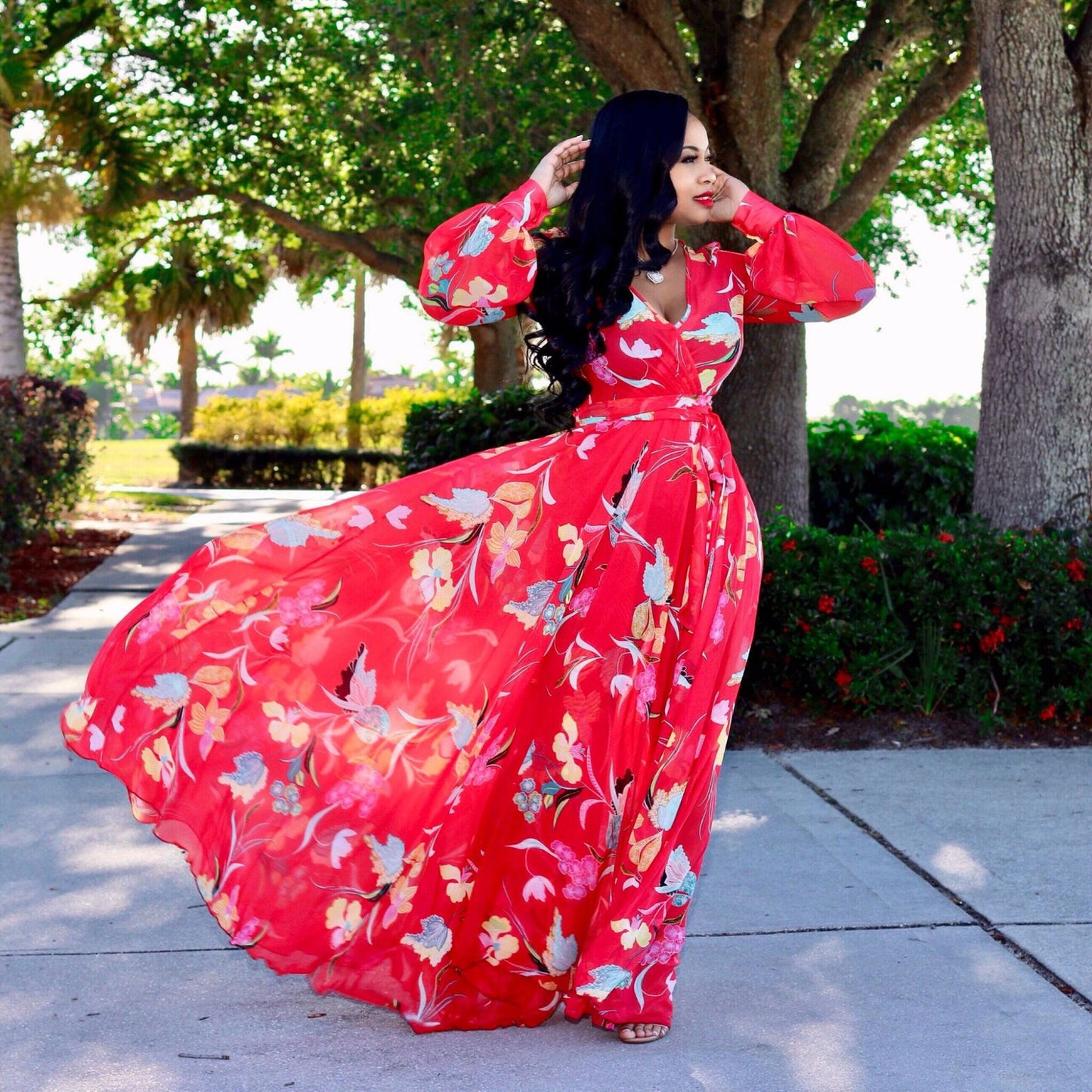 Women's Printed Chiffon Sexy Dress With Lining Dresses