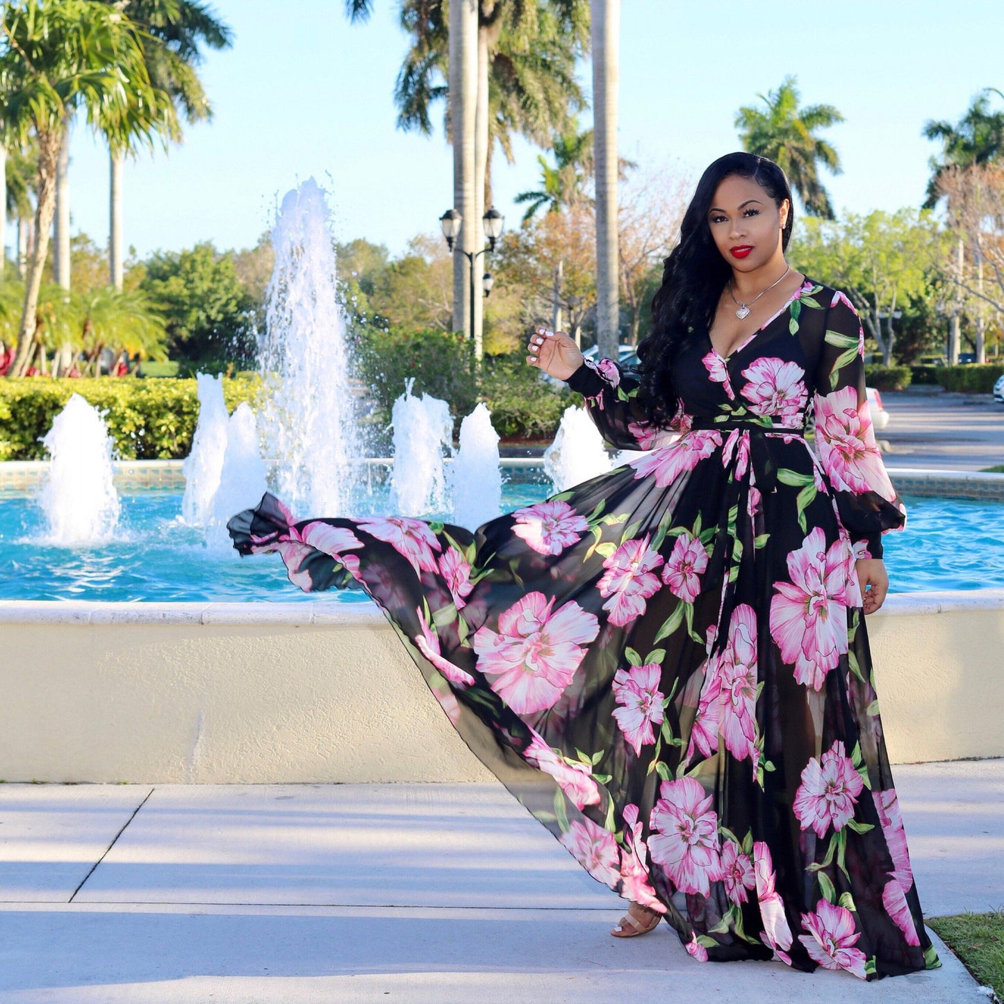 Women's Printed Chiffon Sexy Dress With Lining Dresses