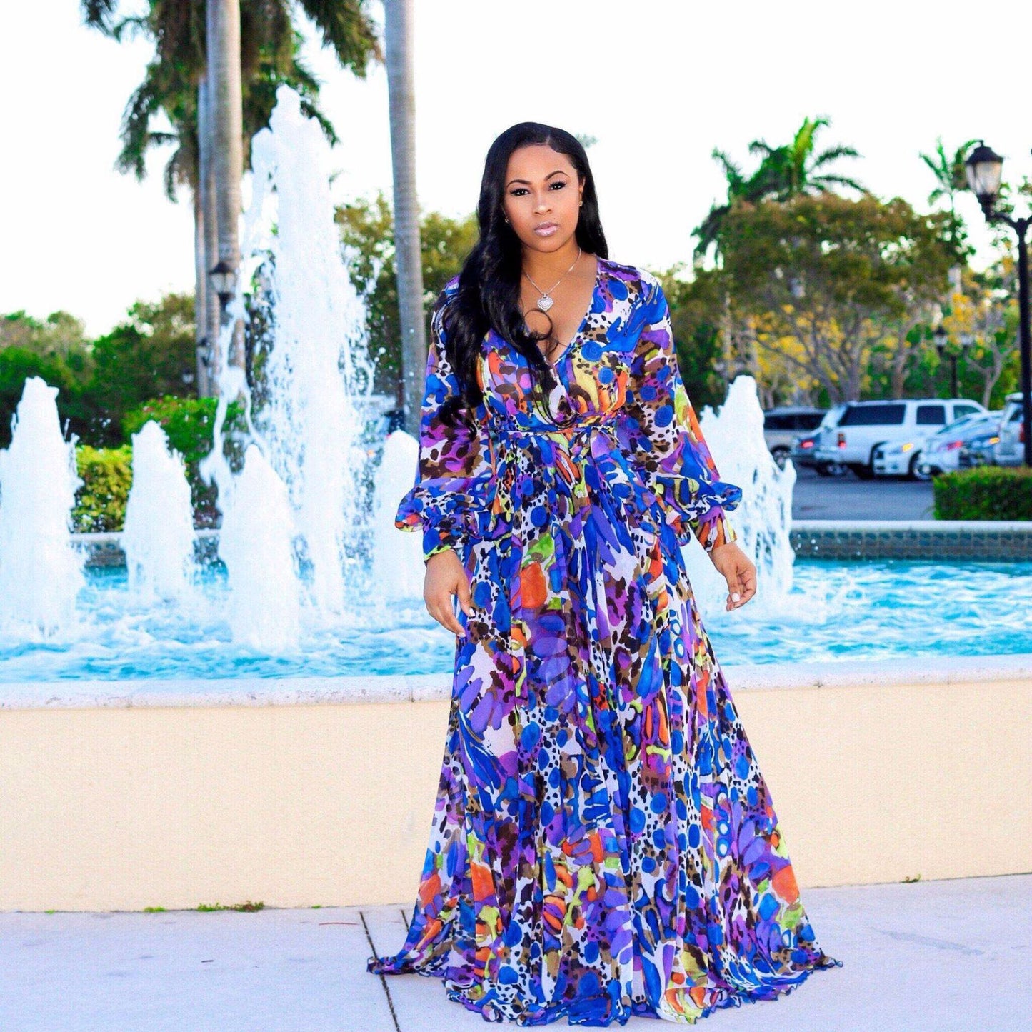 Women's Printed Chiffon Sexy Dress With Lining Dresses