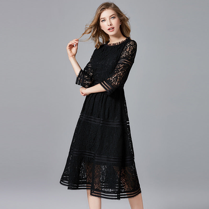 Large Black Dress Long Simple Lace Dresses