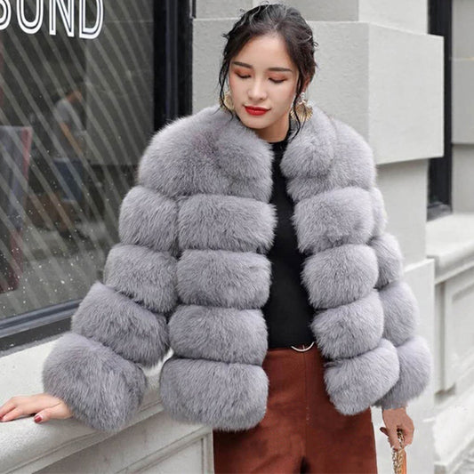 Women's Fur Imitation Fox Faux Slimming Stand Coats