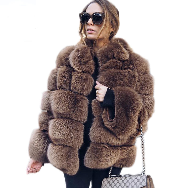 Women's Fur Imitation Fox Faux Slimming Stand Coats