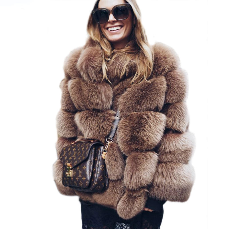 Women's Fur Imitation Fox Faux Slimming Stand Coats