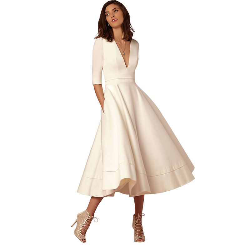 Versatile Classy Sexy Deep V Mid-length Dress
