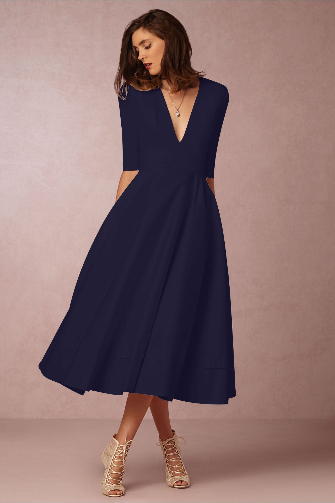 Versatile Classy Sexy Deep V Mid-length Dress