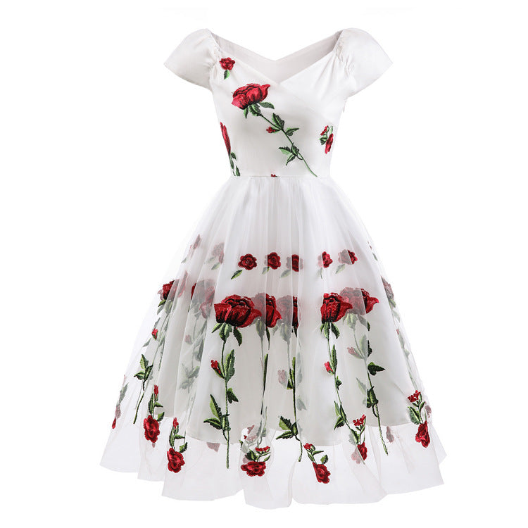 Party Dress Embroidered Rose Lace Mesh Dresses