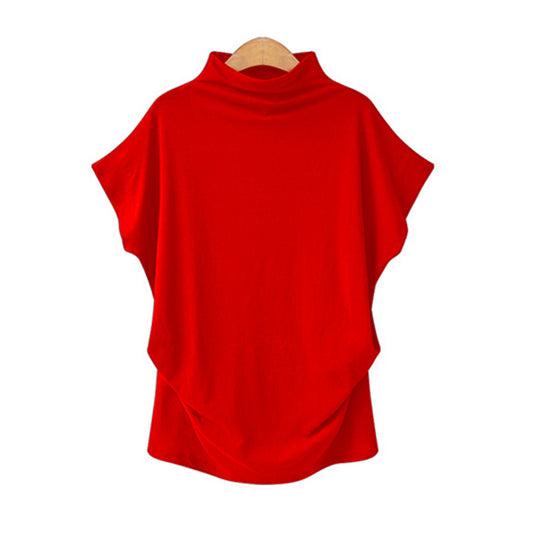 Women's Classic Large Turtleneck T-shirt Short-sleeved Tops