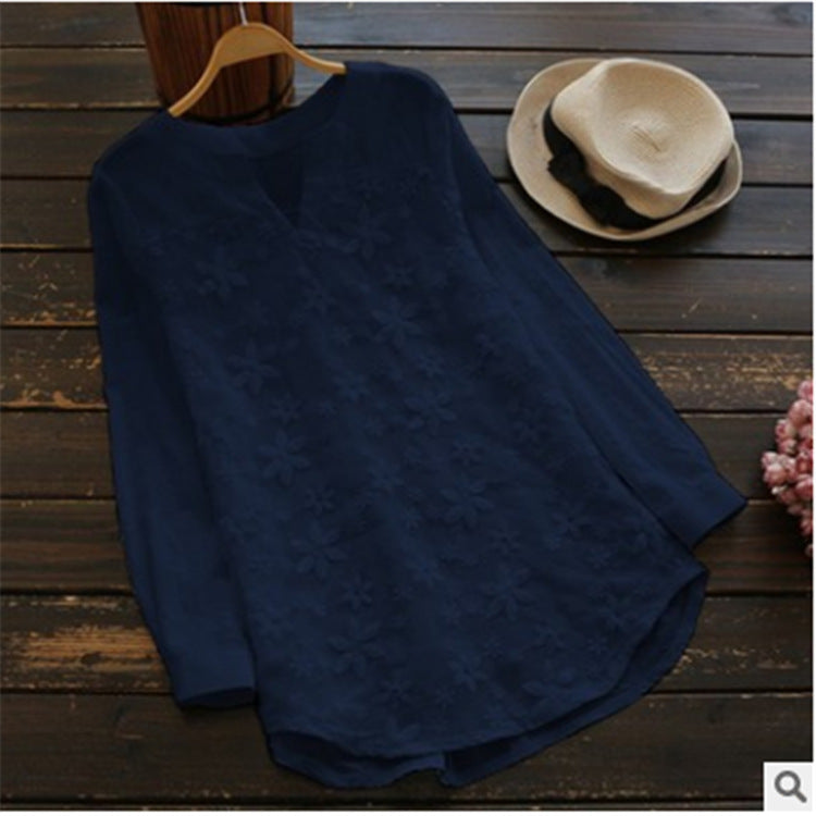 Women's Lace Embroidery Long Sleeve Shirt Loose Blouses