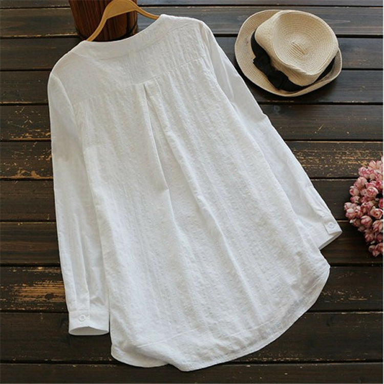 Women's Lace Embroidery Long Sleeve Shirt Loose Blouses