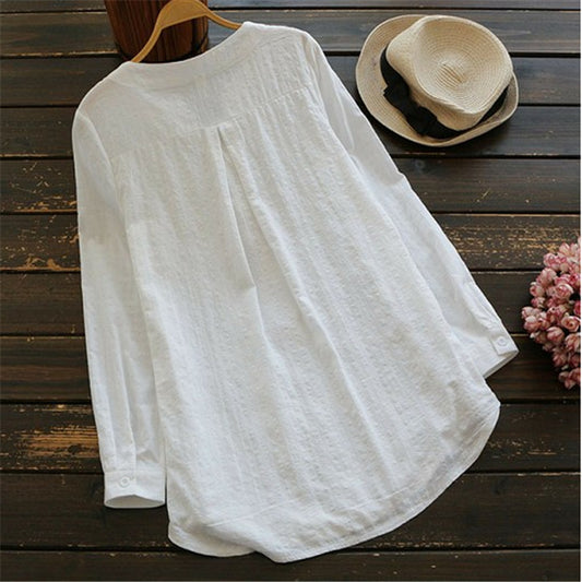 Women's Lace Embroidery Long Sleeve Shirt Loose Blouses