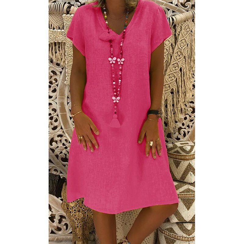 Women's Autumn Summer Solid Color Cotton Linen Dresses