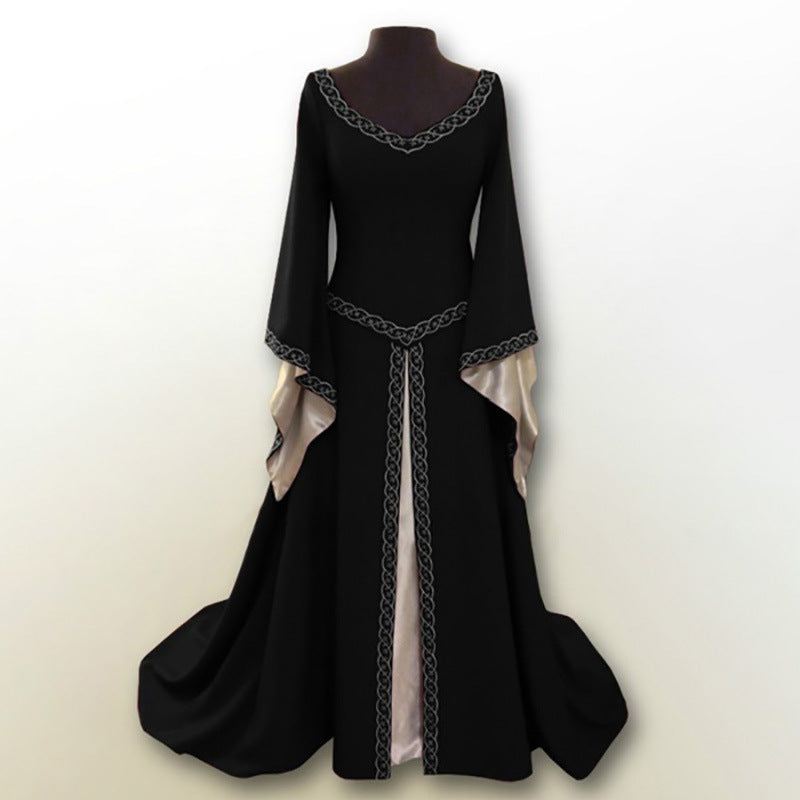 Women's Classical Halloween Christmas Long Sleeve Embroidered Crew Dresses