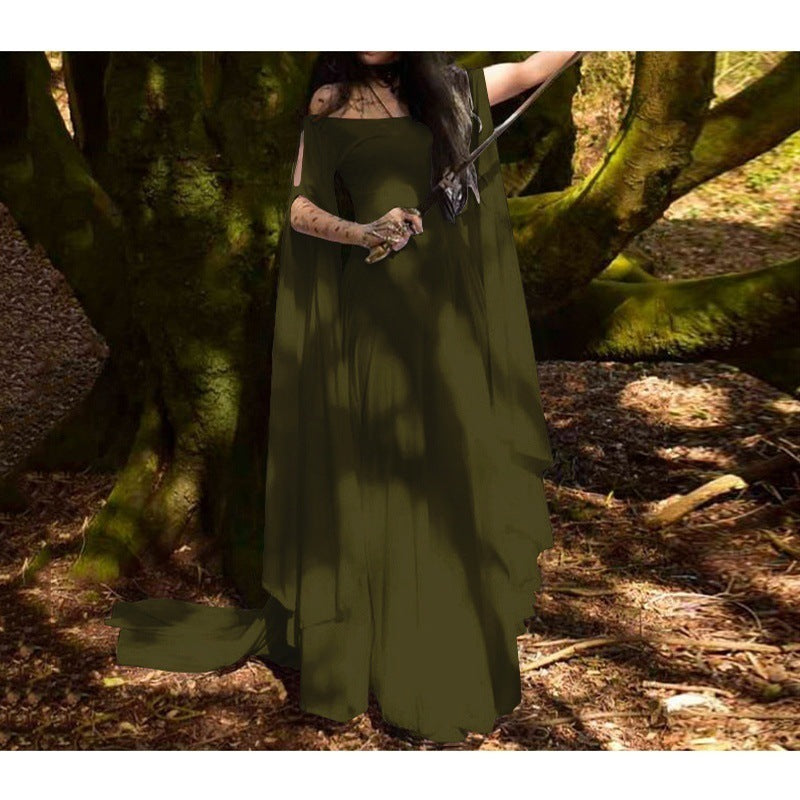 Women's Long-sleeved Round Neck Belt Dress Halloween Dresses
