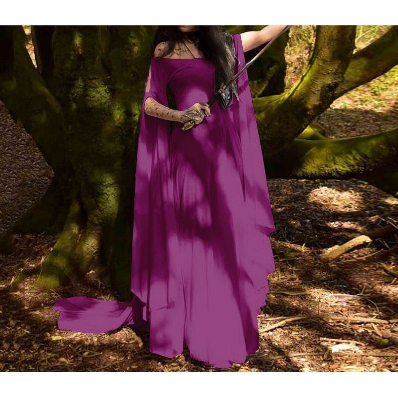 Women's Long-sleeved Round Neck Belt Dress Halloween Dresses