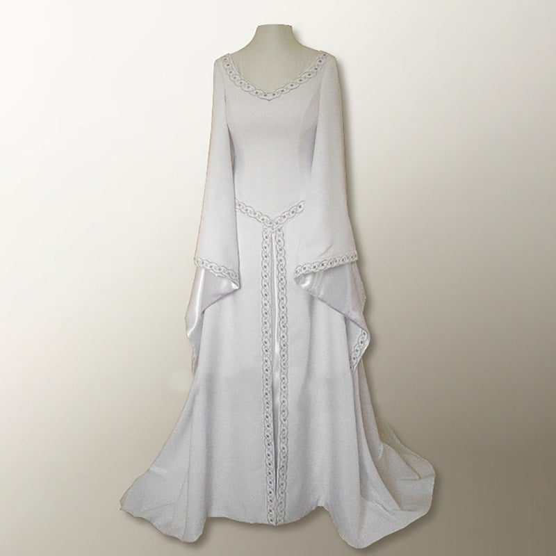 Women's Classical Halloween Christmas Long Sleeve Embroidered Crew Dresses