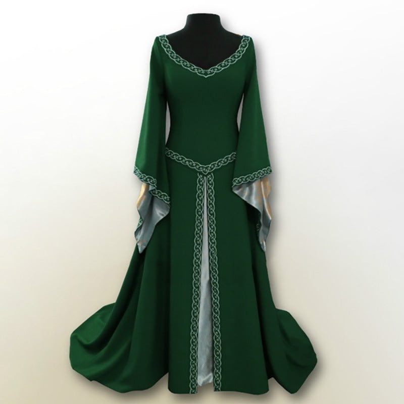 Women's Classical Halloween Christmas Long Sleeve Embroidered Crew Dresses