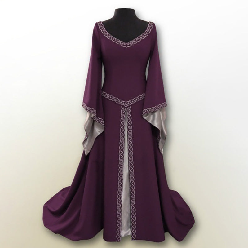 Women's Classical Halloween Christmas Long Sleeve Embroidered Crew Dresses