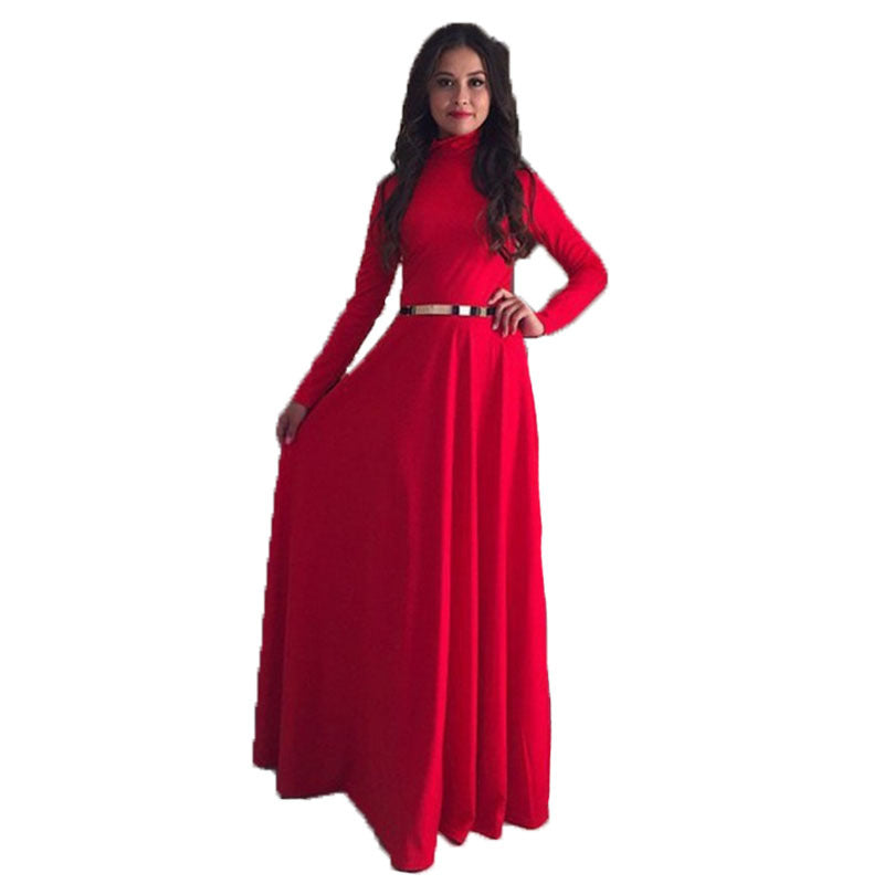 Casual Women's Solid Color Turtleneck Long-sleeved Dress