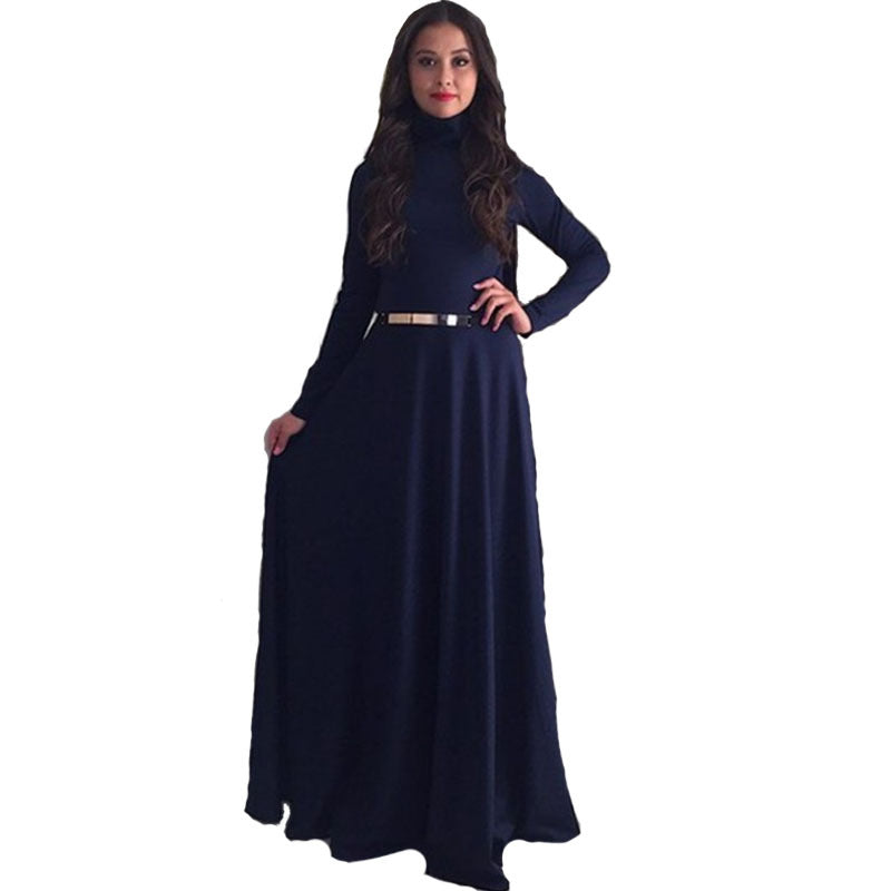 Casual Women's Solid Color Turtleneck Long-sleeved Dress