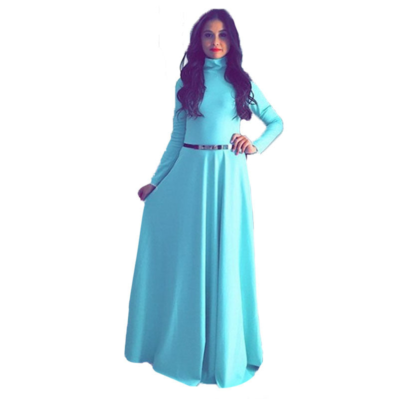 Casual Women's Solid Color Turtleneck Long-sleeved Dress