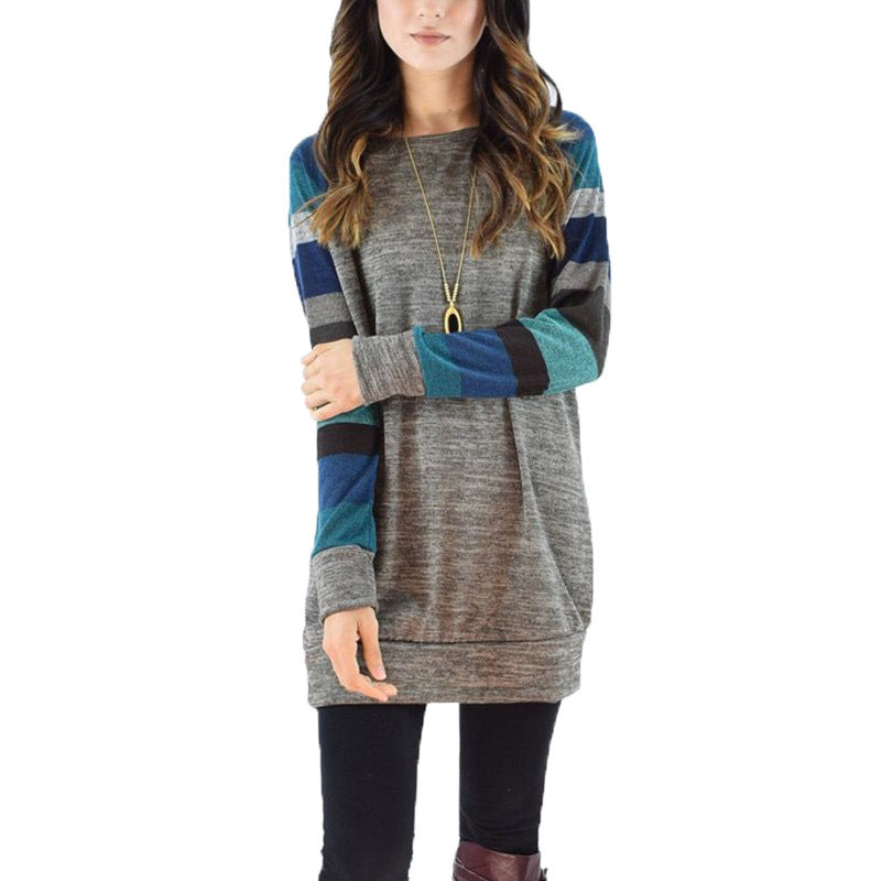Women's Long Sleeve Color Matching Round Neck Blouses