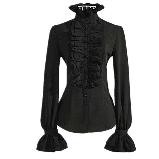 Women's Ruffled Flared Sleeves Long-sleeved Shirt Blouses